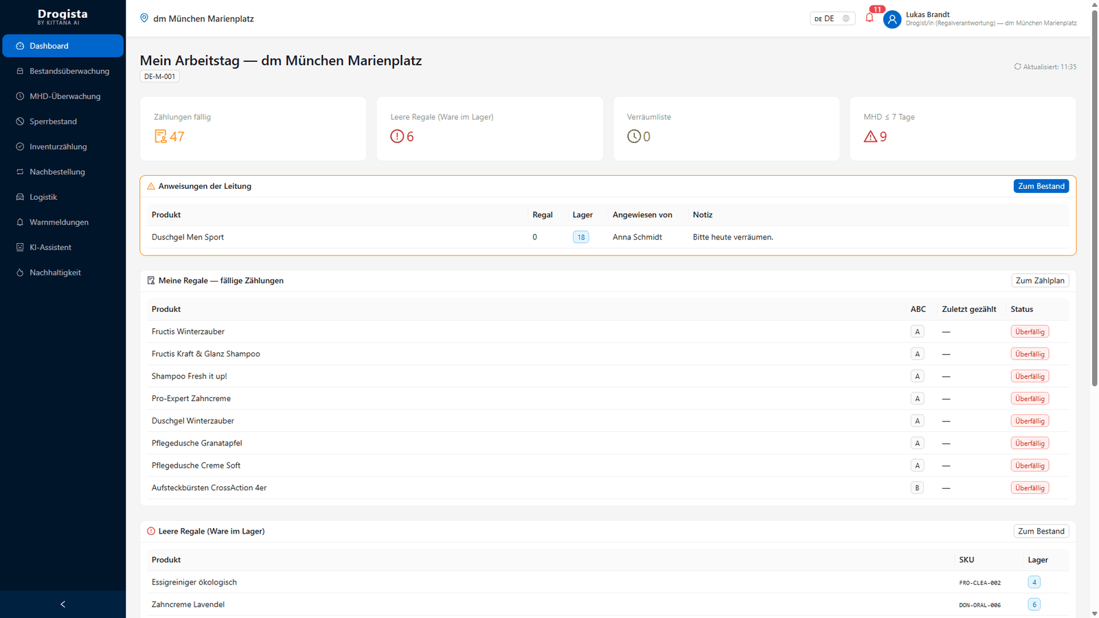 Staff dashboard: my workday