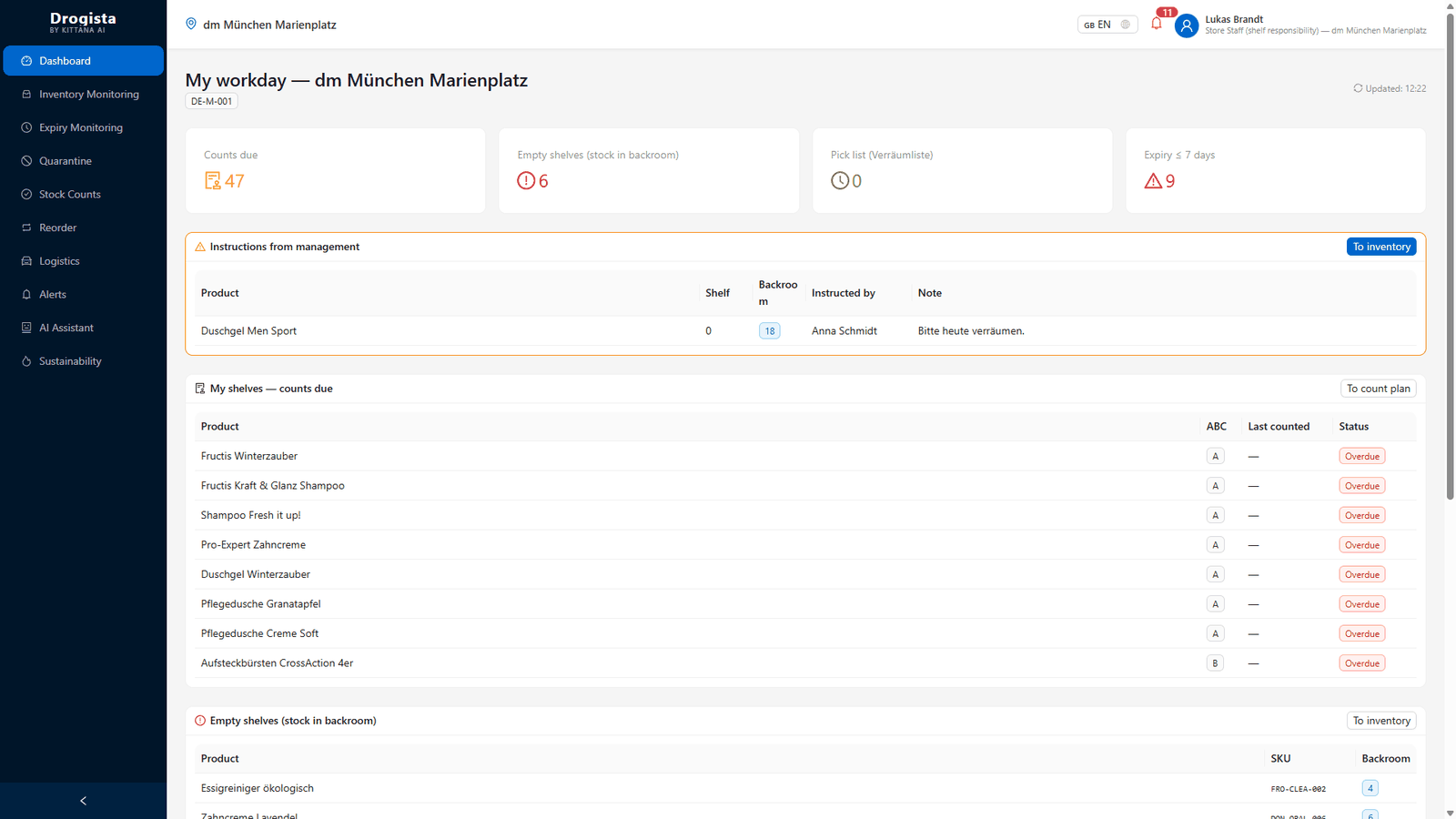Staff dashboard: my workday